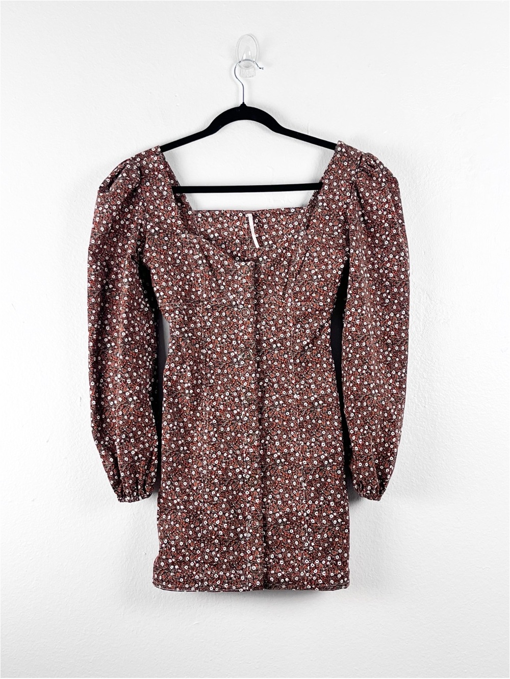 FREE PEOPLE Call Me Cord Floral Snap Button Corduroy Mini Dress Size 0 Boho Fall